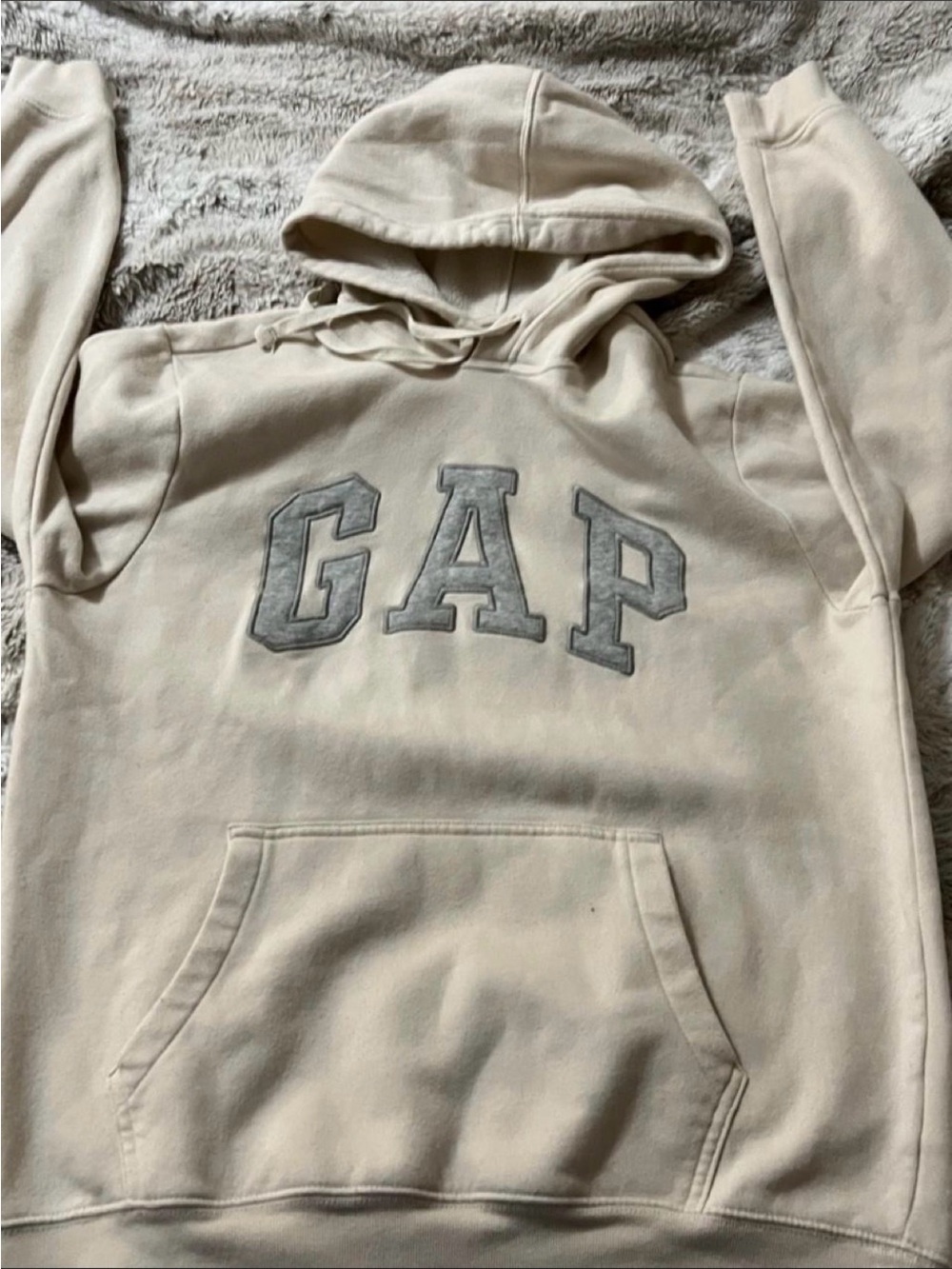 GAP Men's Cream Crewneck Hoodie with Grey Logo